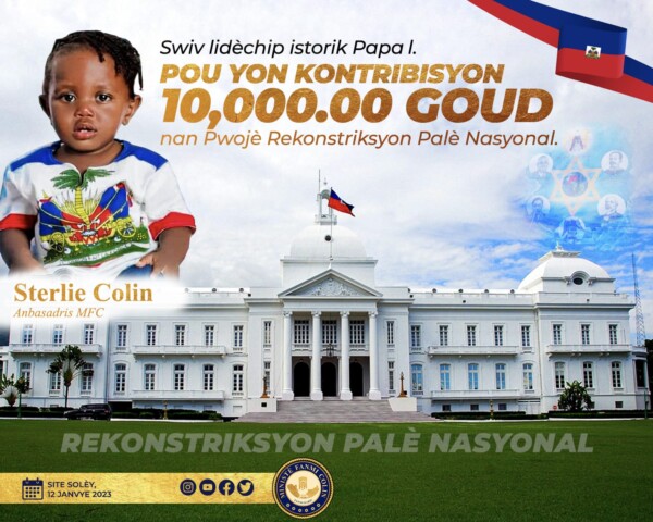 Haïti: Sterlie Colin contribue à hauteur de 10.000 HTG pour la reconstruction du Palais National