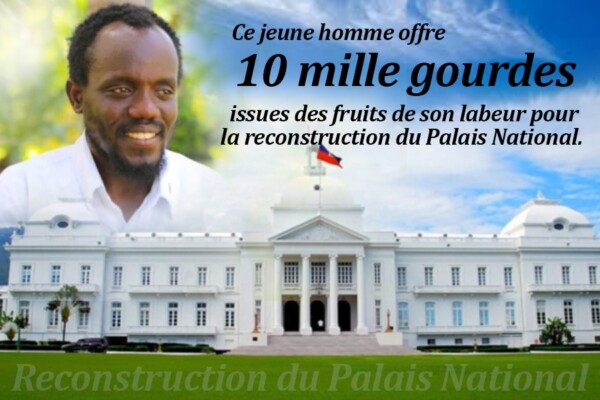 Dalina Cima Colin apporte une contribution de 10 000 HTG pour le projet de reconstruction du Palais National.