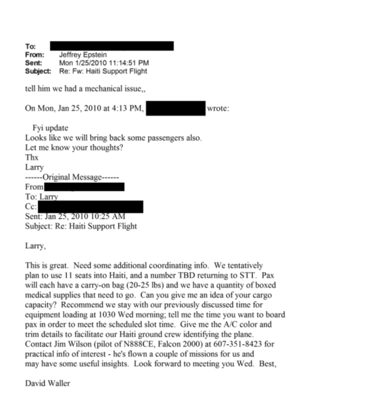 Capture d'écran de correspondances par email issues du fichiers Epstein.