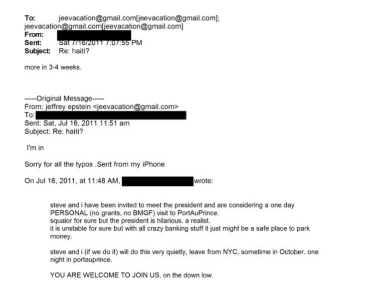 Capture d'écran de correspondances par email issues du fichiers Epstein.