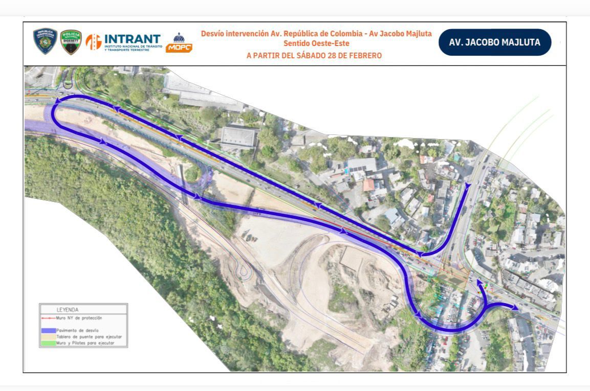 Ministerio de Obras Públicas informa cierre parcial en intersección de avenidas República de Colombia y Jacobo Majluta