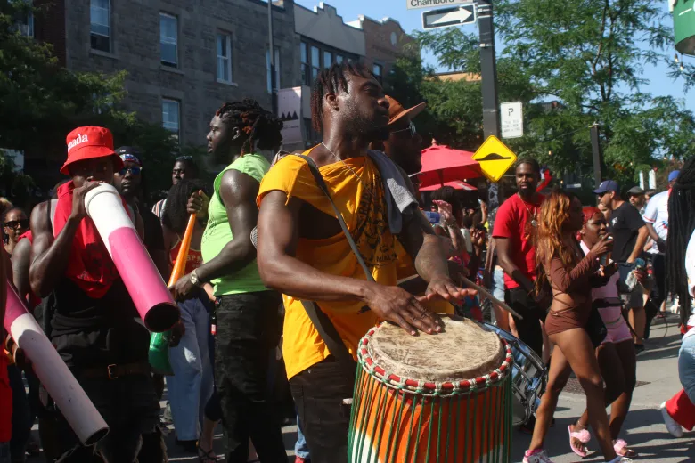 Musicians perform during the festival Haïti en folie in Montreal on July 25, 2026.