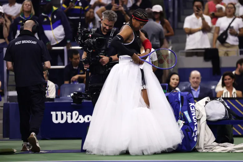 Naomi Osaka, of Japan, arrives to compete against Anastasia Zakharova, of Russia, during the first round of the U.S. Open tennis championships Monday, Aug. 31, 2026, in New York. (AP Photo/Adam Hunger)