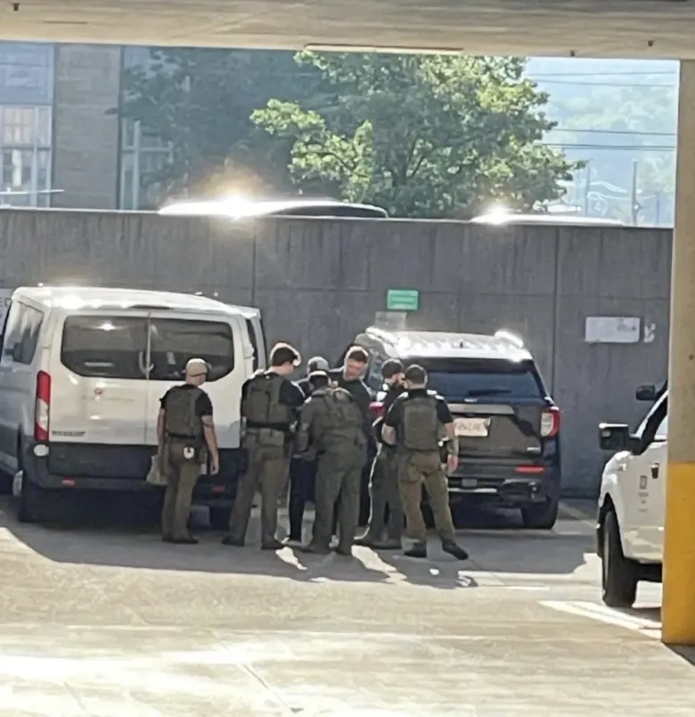 Ice vehicles parked at the county jail garage in Springfield, Ohio, on Friday, Aug. 28, 2026. Photo by Wedly Cazy for The Haitian Times