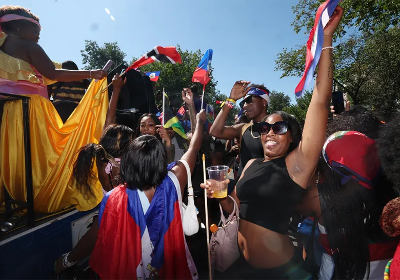 Attendees march during the West Indian Day Parade in Brooklyn, N.Y., Sept. 7, 2026. Photo by Fredner Cayemitte for The Haitian Times.