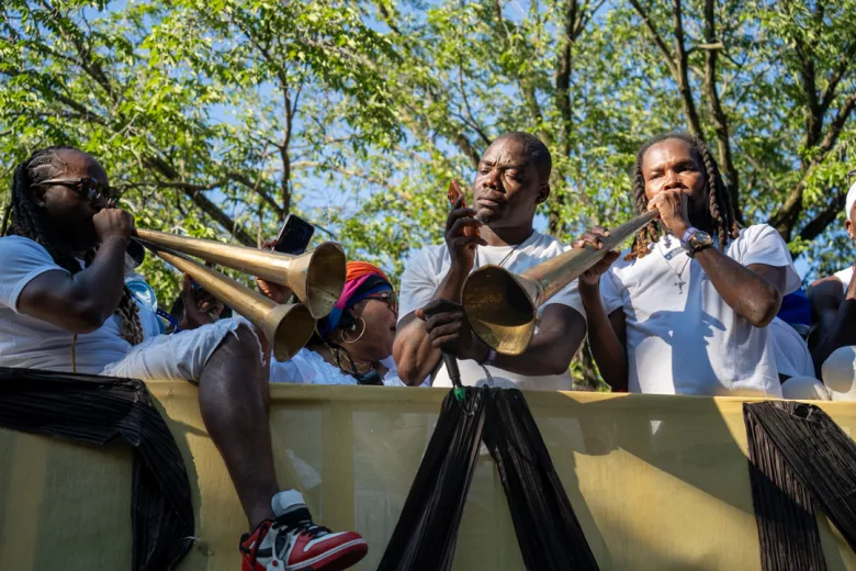RAM Musicians perform during the West Indian Day Parade in Brooklyn, N.Y., Sept. 7, 2026. Photo by Fredner Cayemitte for The Haitian Times.