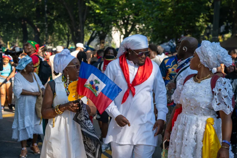 Attendees march during the West Indian Day Parade in Brooklyn, N.Y., Sept. 7, 2026. Photo by Fredner Cayemitte for The Haitian Times.