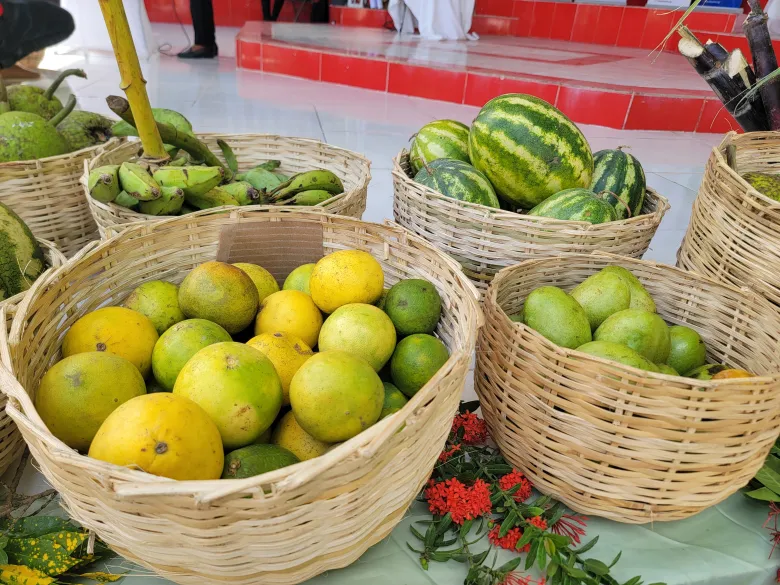 A display of produce at the 7th general assembly of the Organization of Peoples Working for the Development of Haiti (OPODHA) in Trou Du Nord on Saturday, Aug. 29, 2026. Photo by Edxon Francisque/The Haitian Times